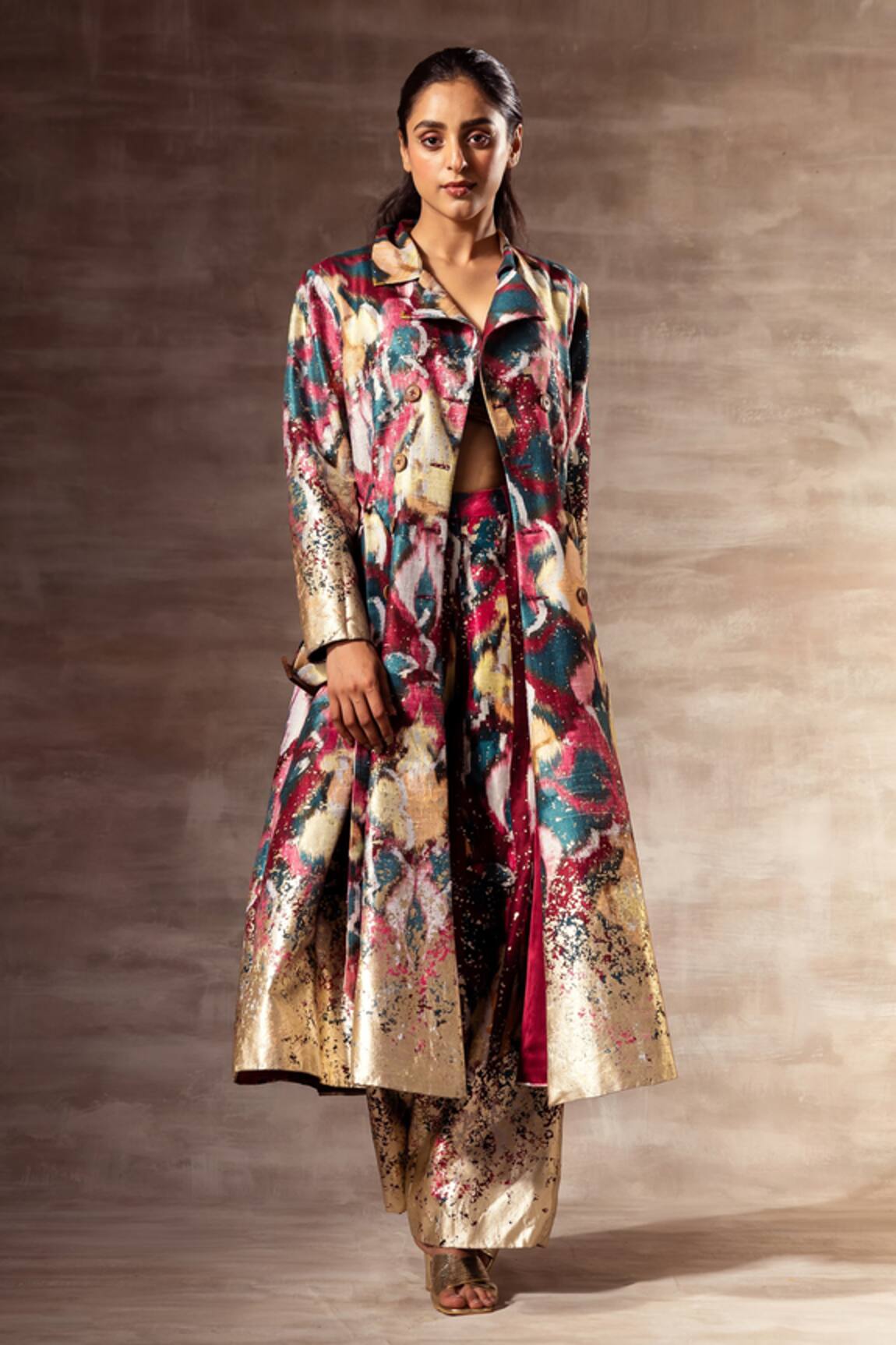 Ruhr India Ikat Print Raw Silk Pant