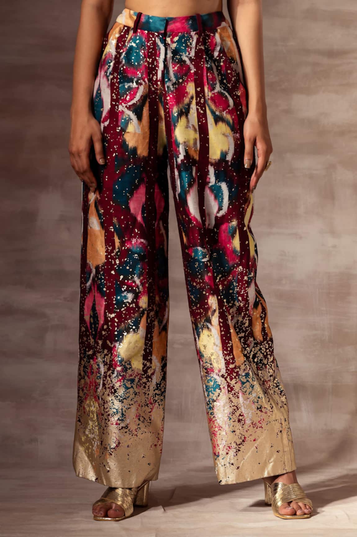 Buy Ruhr India Multi Color Dupion Ikat Raw Silk Pant Online  Aza Fashions