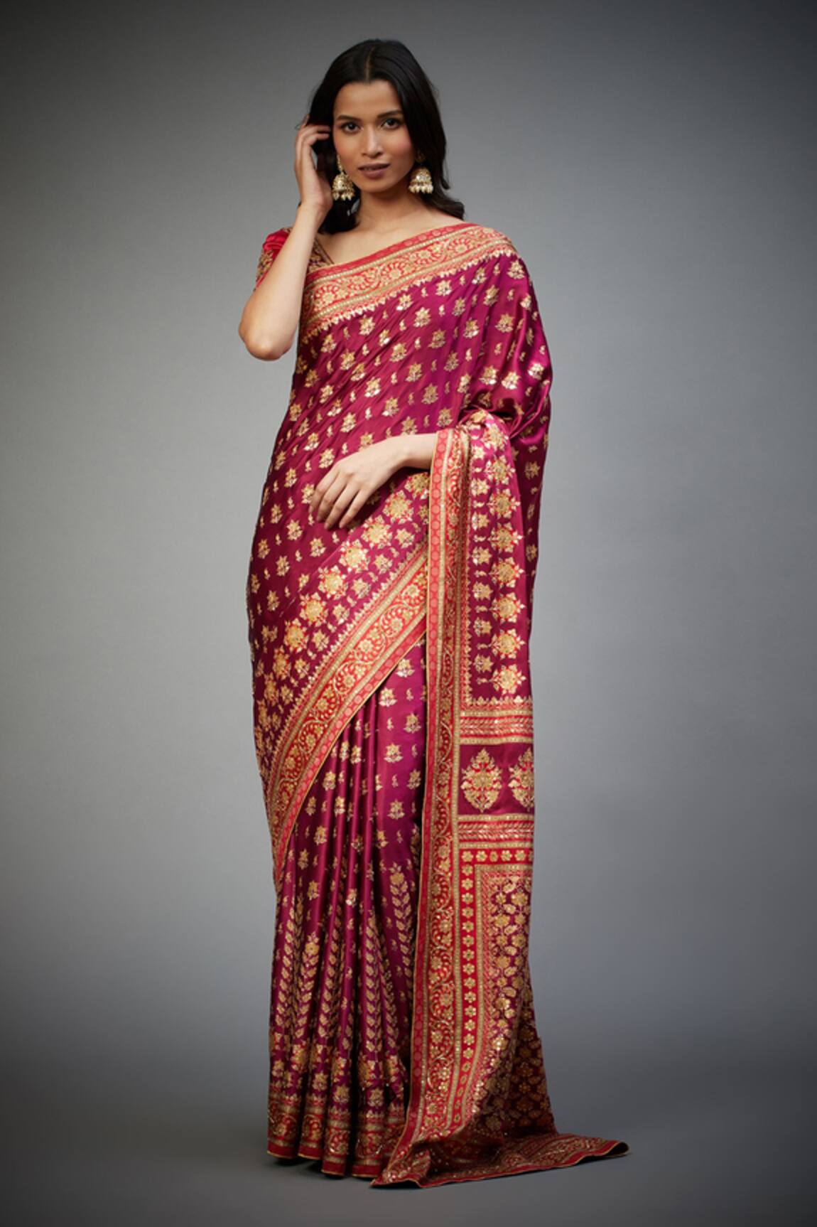 RI.Ritu Kumar Silk Satin Aari Work Saree