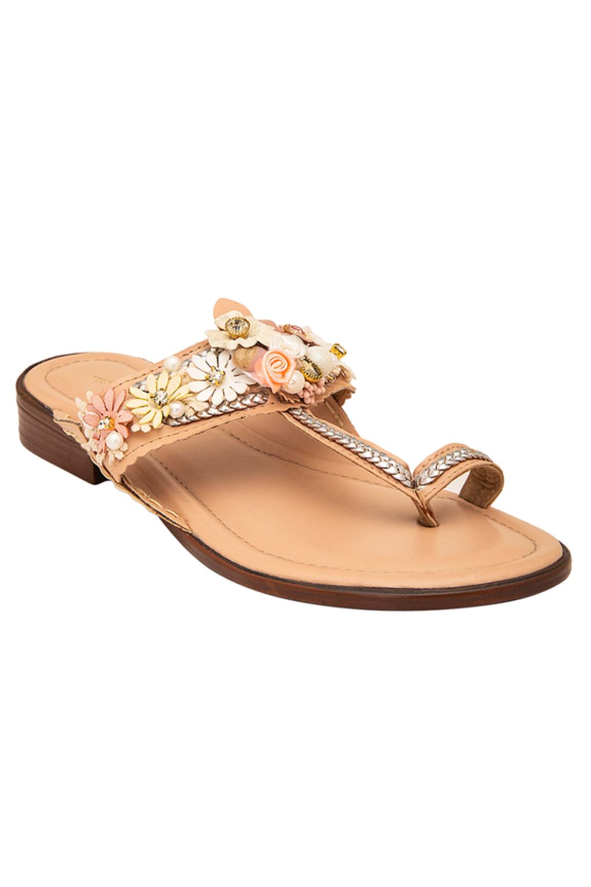 5elements Peach Embellished Kolhapuri Flats 