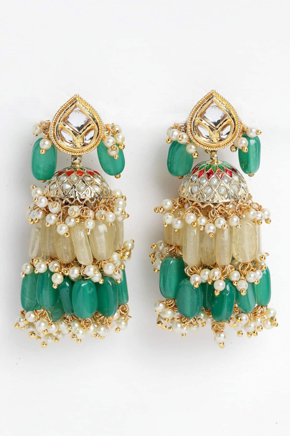 Dugran By Dugristyle Kundan, Natural Stone & Pearl Drop Jhumkas