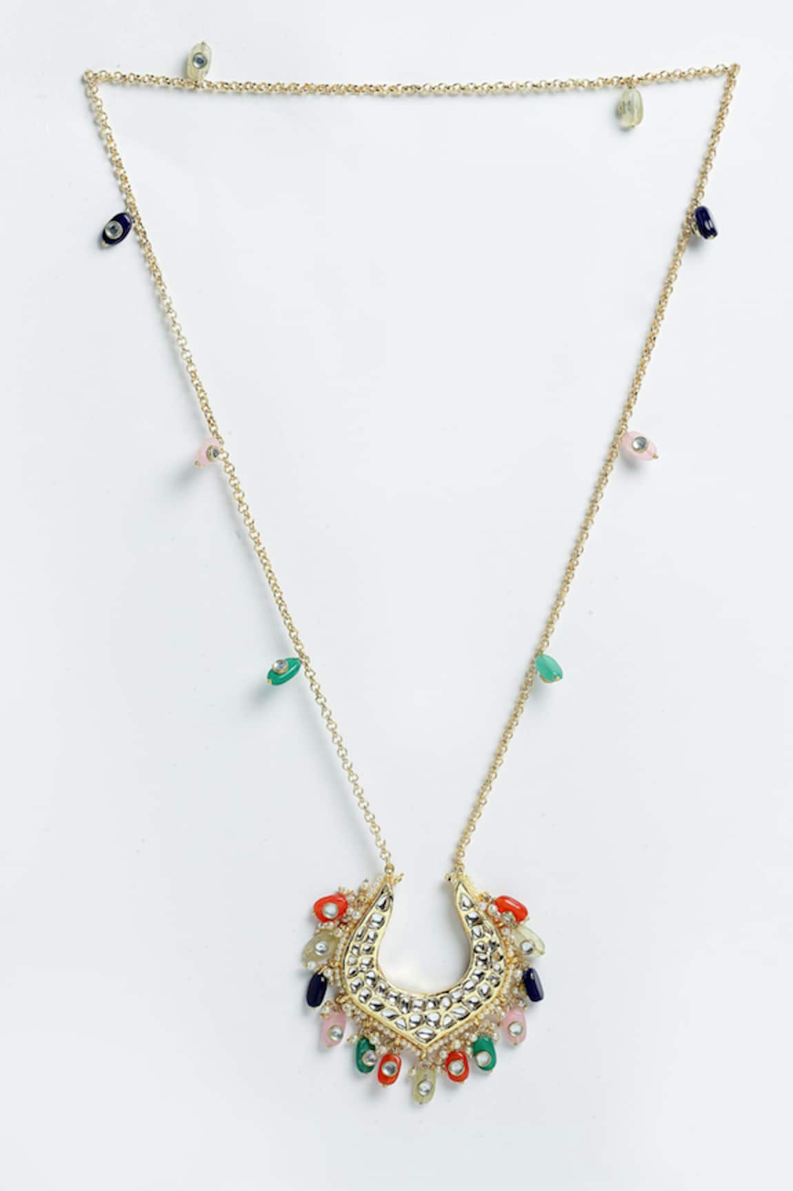 Dugran By Dugristyle Kundan Pearl Stone Drop Pendant Necklace 