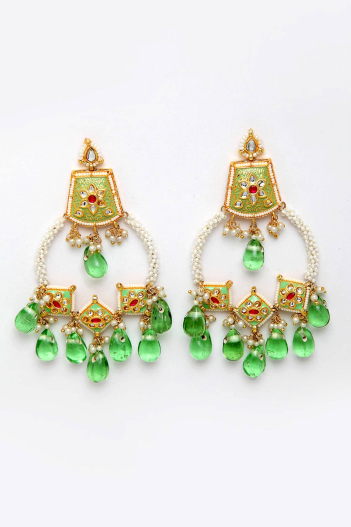 Dugran By Dugristyle Gold Kundan Stone Drop Chandelier Earrings 