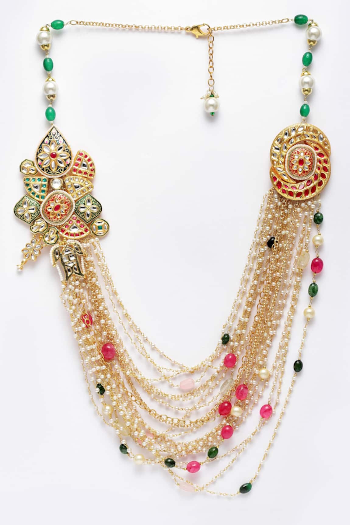 Dugran By Dugristyle Kundan, Pearl & Natural Stone Layered Necklace 