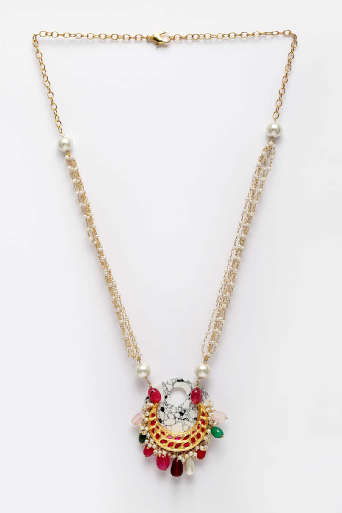 Dugran By Dugristyle Kundan, Pearl & Natural Stone Pendant Necklace 