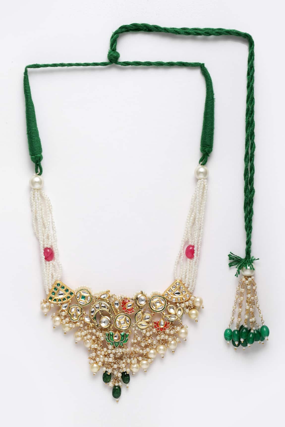 Dugran By Dugristyle Lotus & Geometric Motif Pearl Drop Necklace 