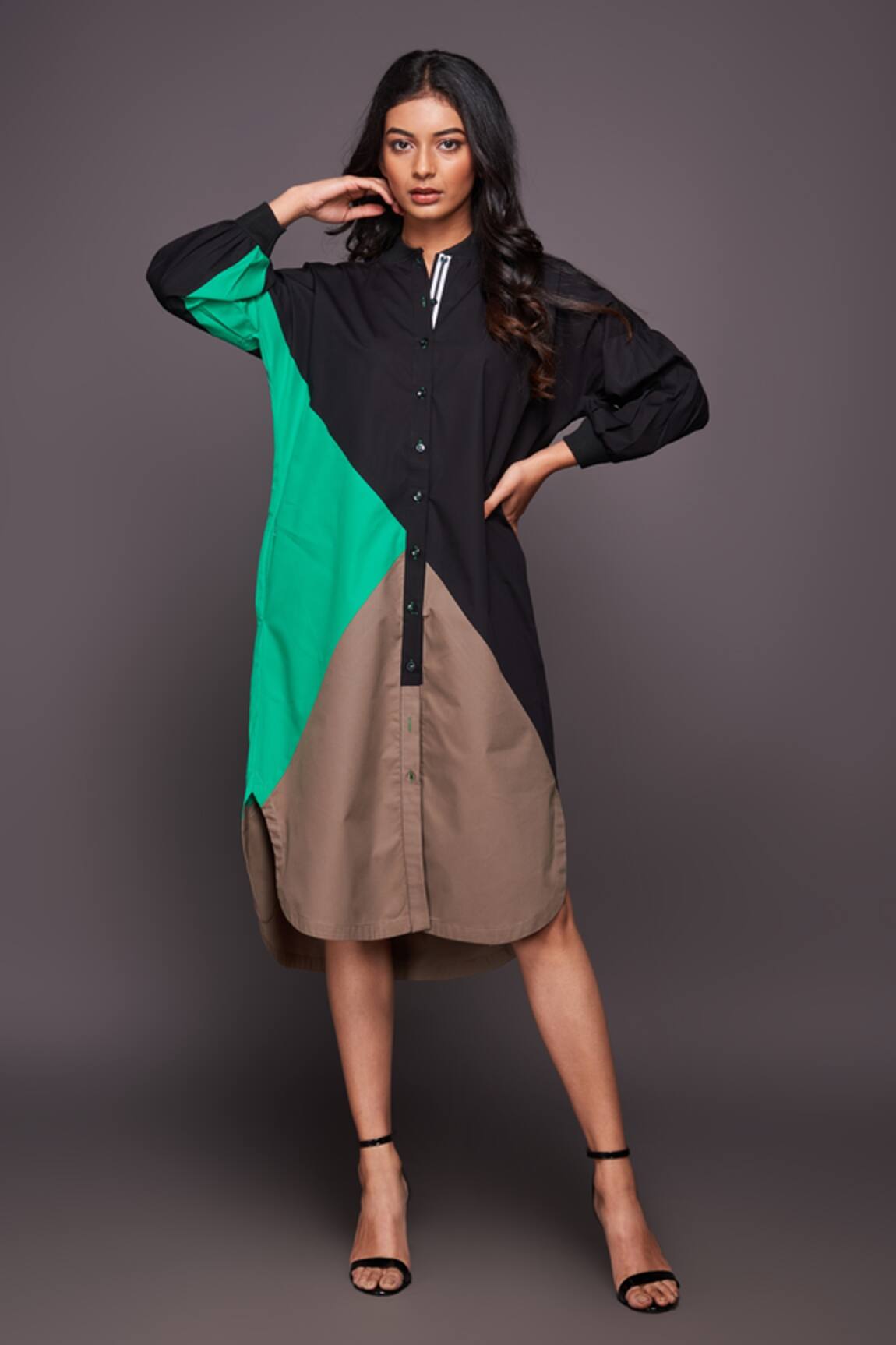 Deepika Arora Colorblock Cotton Shirt Dress 
