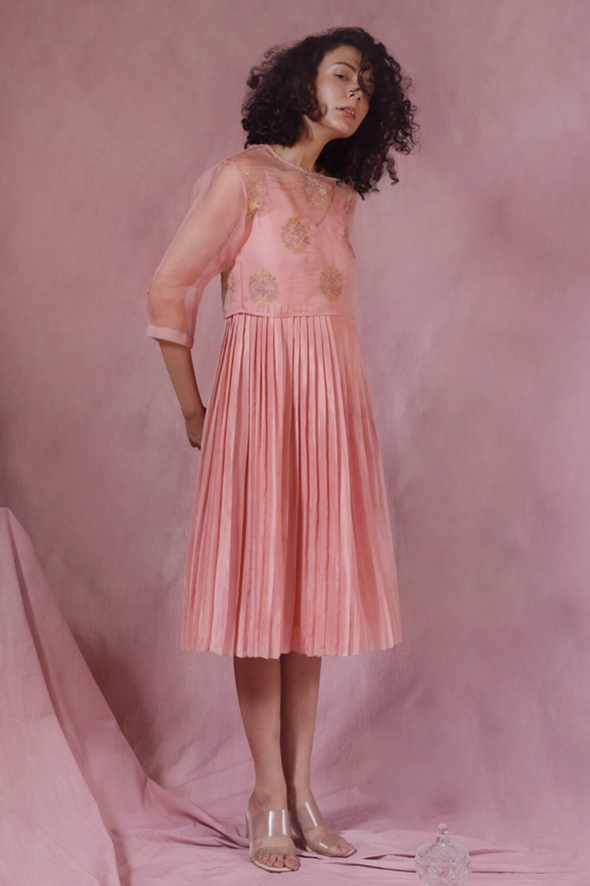 Chokhi Chorri Pleated Dress With Embroidered Top 