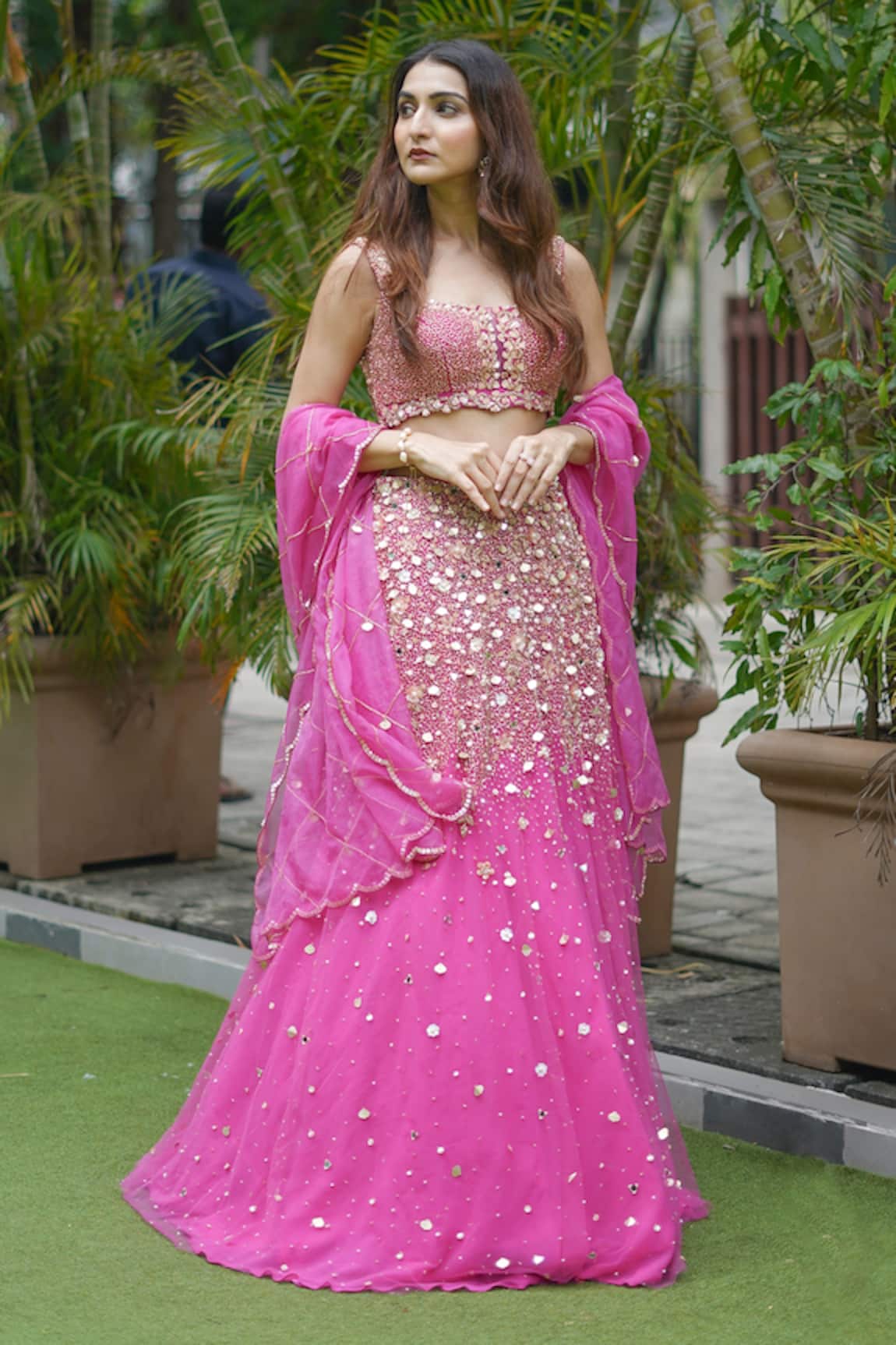 Richa Jaisinghani Label Cutdana Embroidered Lehenga Set