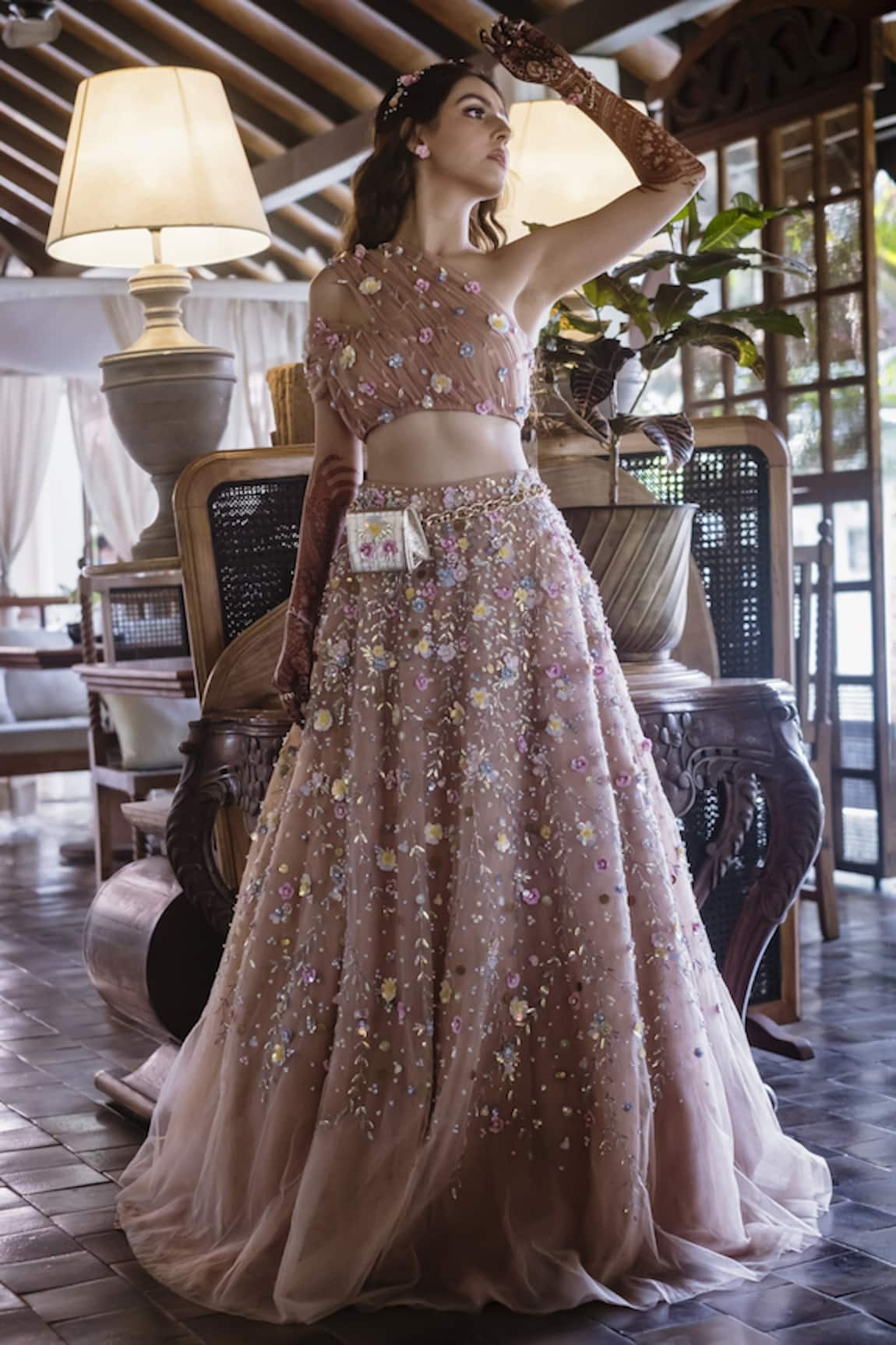 Richa Jaisinghani Label One Shoulder Choli Lehenga Set