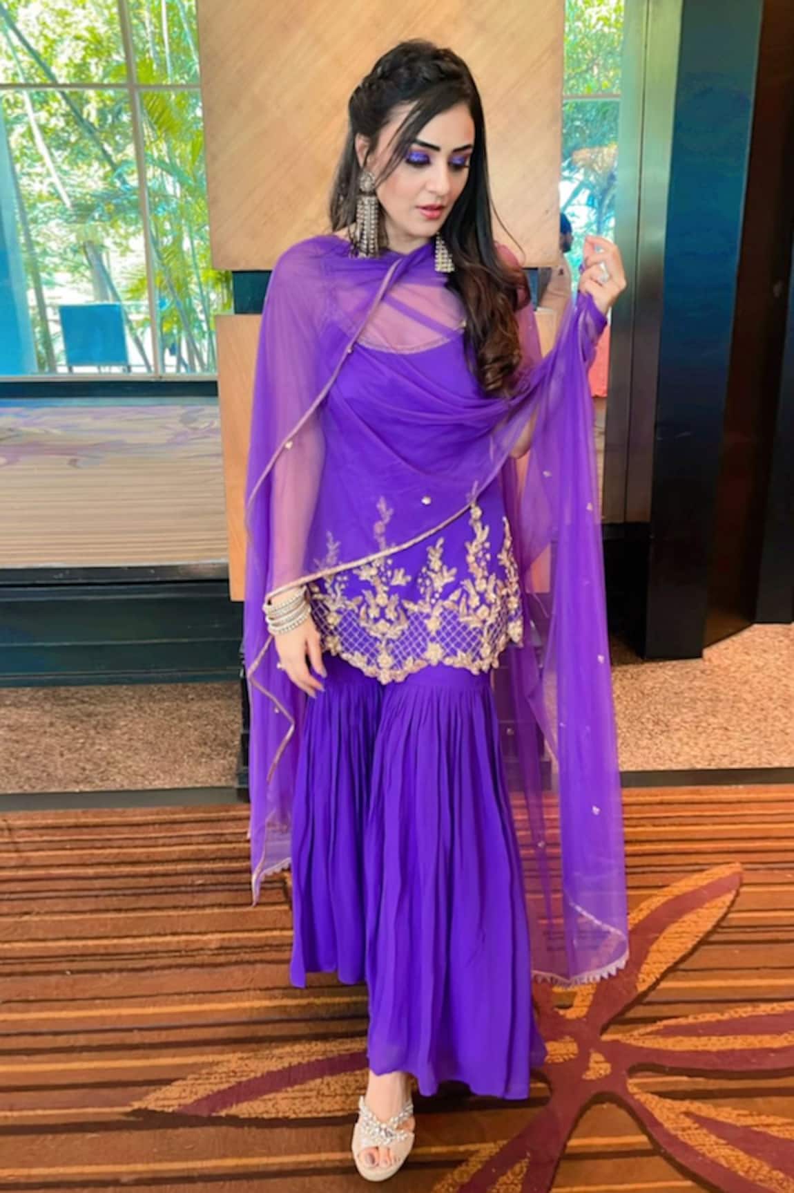 Richa Jaisinghani Label Embroidered Strappy Kurta Sharara Set