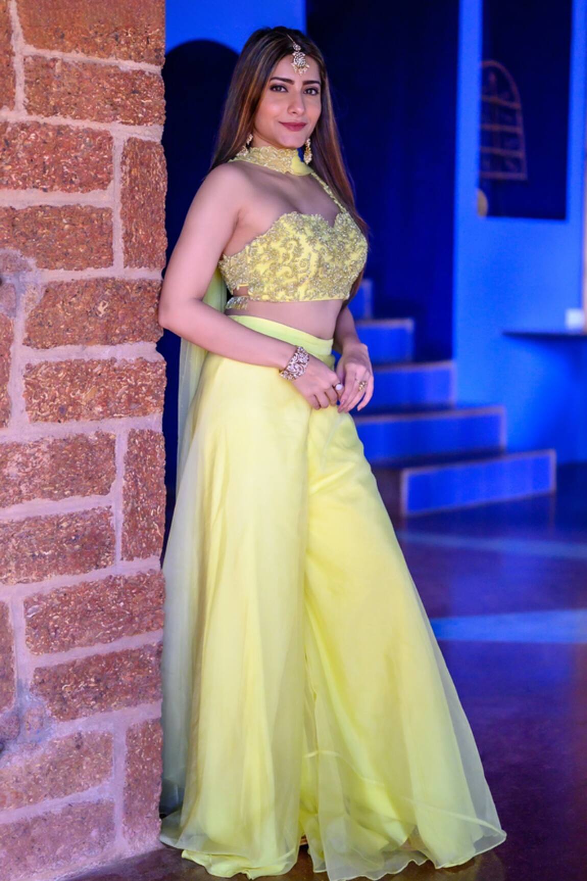 Richa Jaisinghani Label Embroidered One Shoulder Blouse Palazzo Set