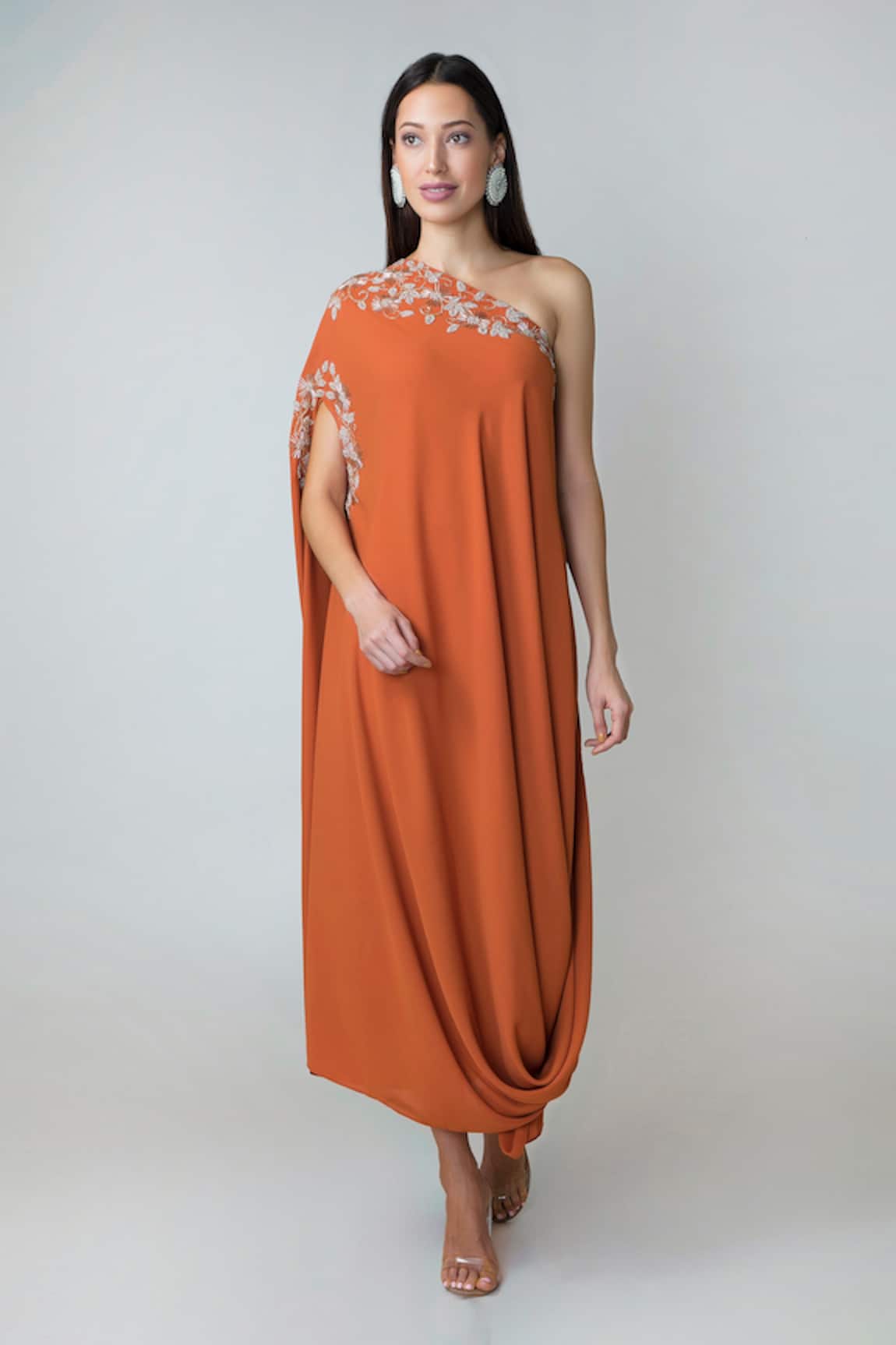 Richa Jaisinghani Label One Shoulder Cowl Gown