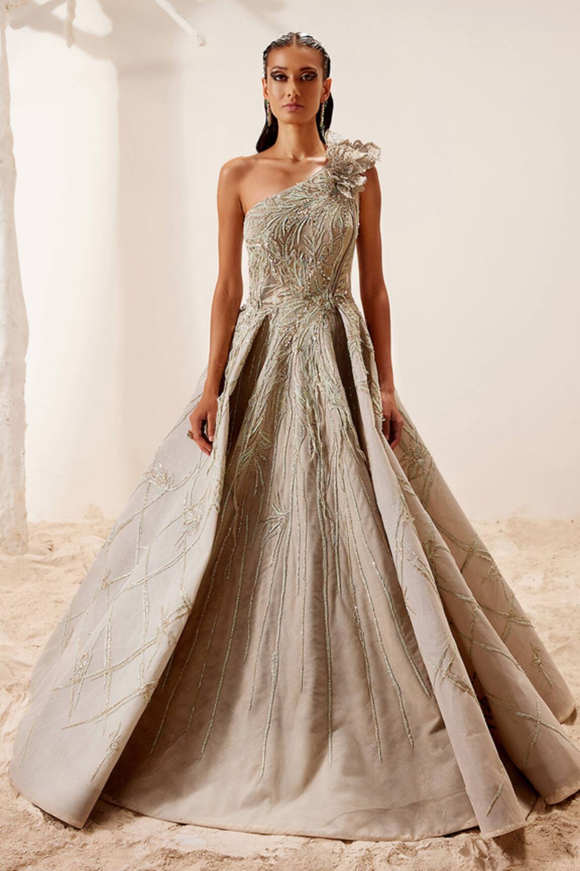 Adaara Couture One Shoulder Floral Embroidered Gown