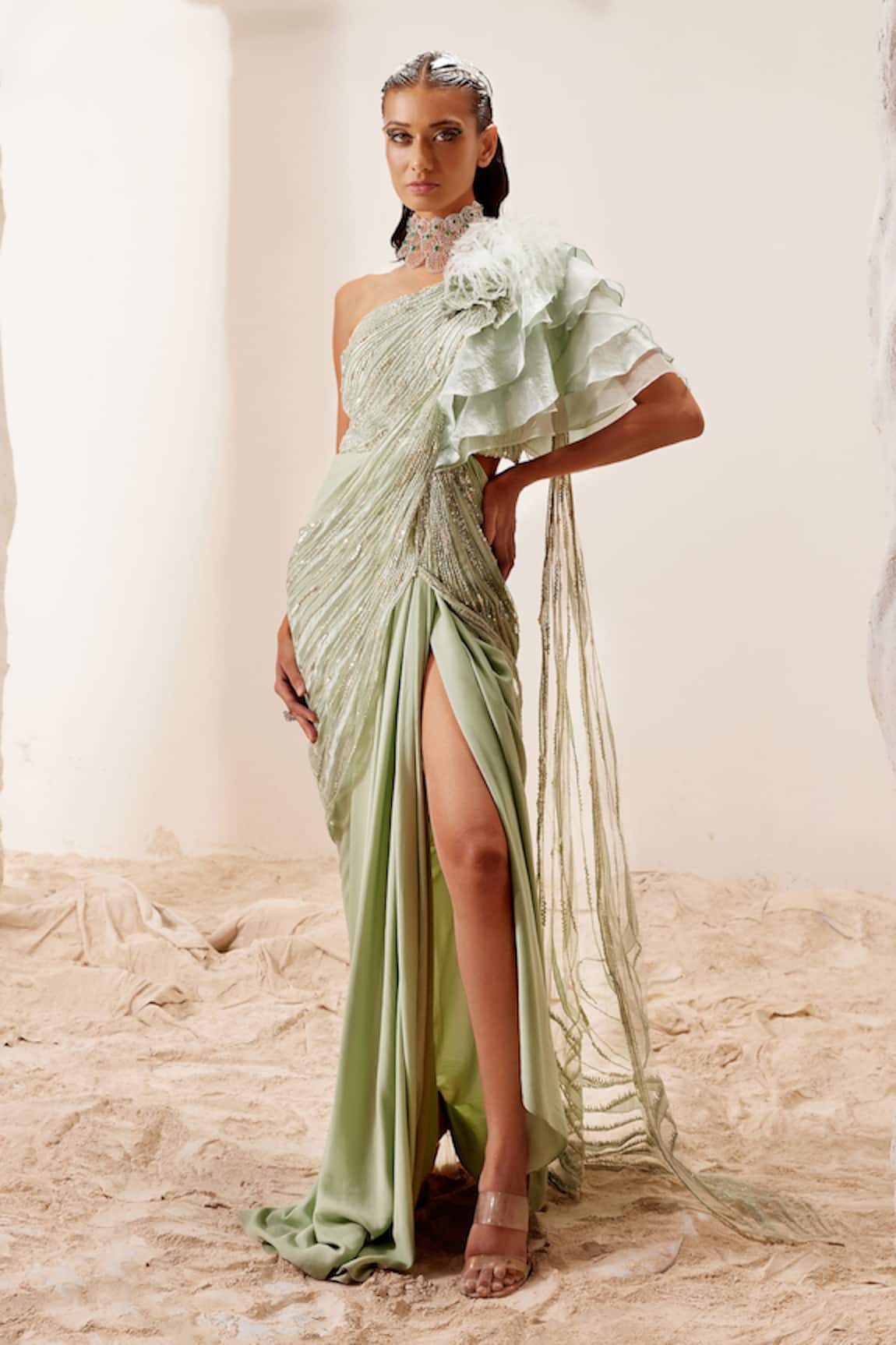 Adaara Couture Hand Embroidered Draped Saree Gown