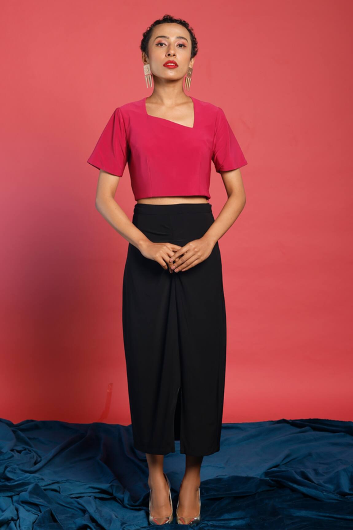 Couché By Anandini Asymmetric Neck Top & Skirt Set 