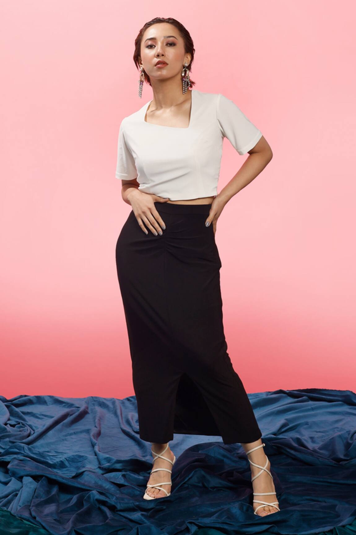 Couché By Anandini Asymmetric Neck Top & Skirt Set 