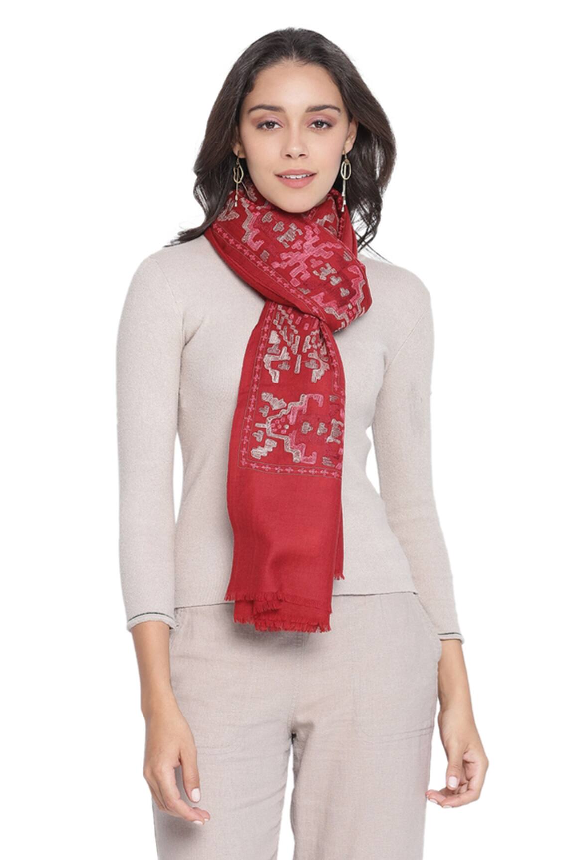 Shingora Woollen Geometric Embroidered Shawl