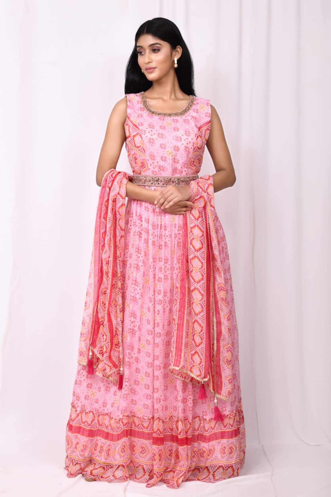 Samyukta Singhania Geometric Print Anarkali With Dupatta 