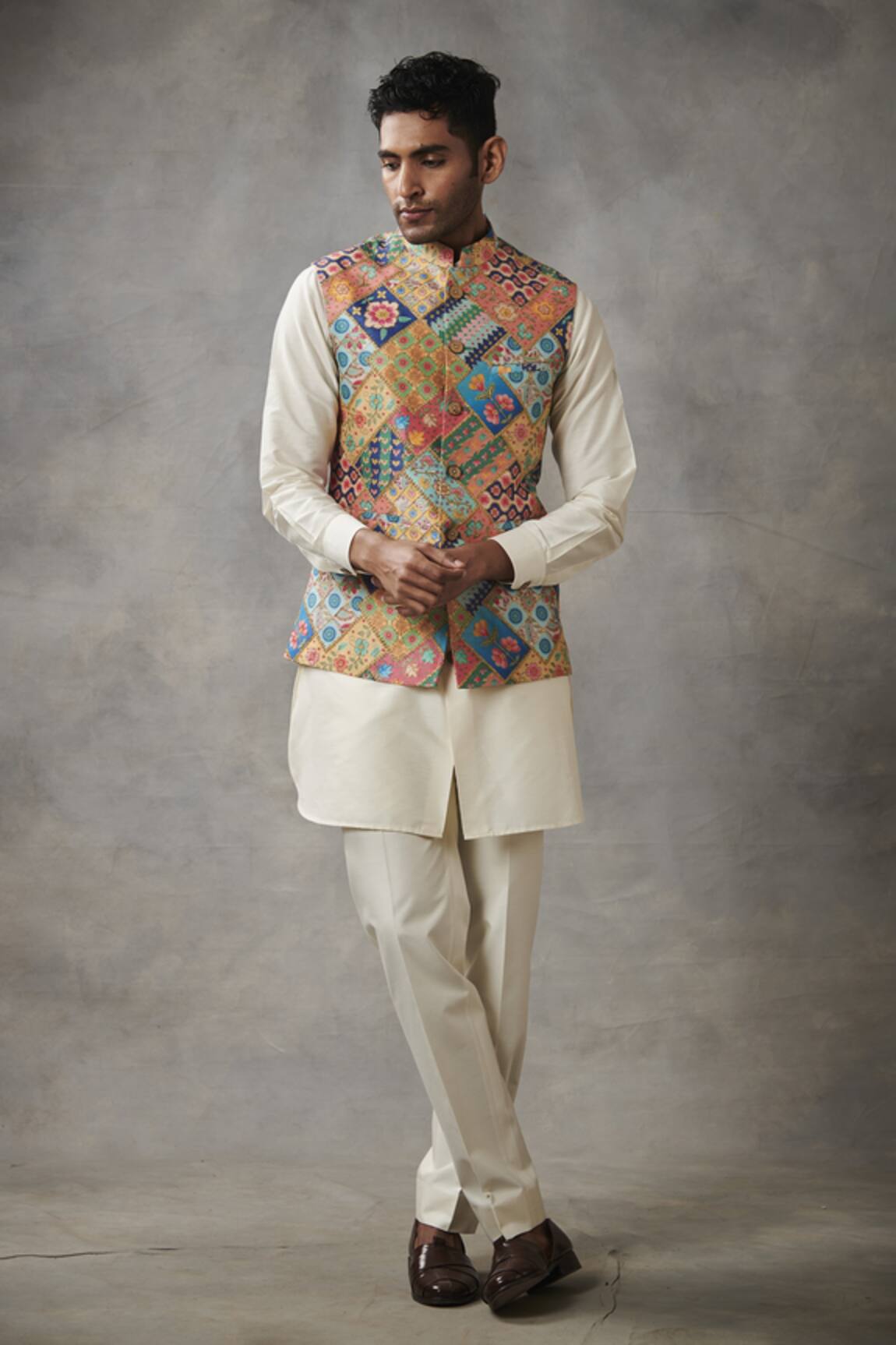 Gargee Designers Chanderi Silk Bundi & Kurta Set