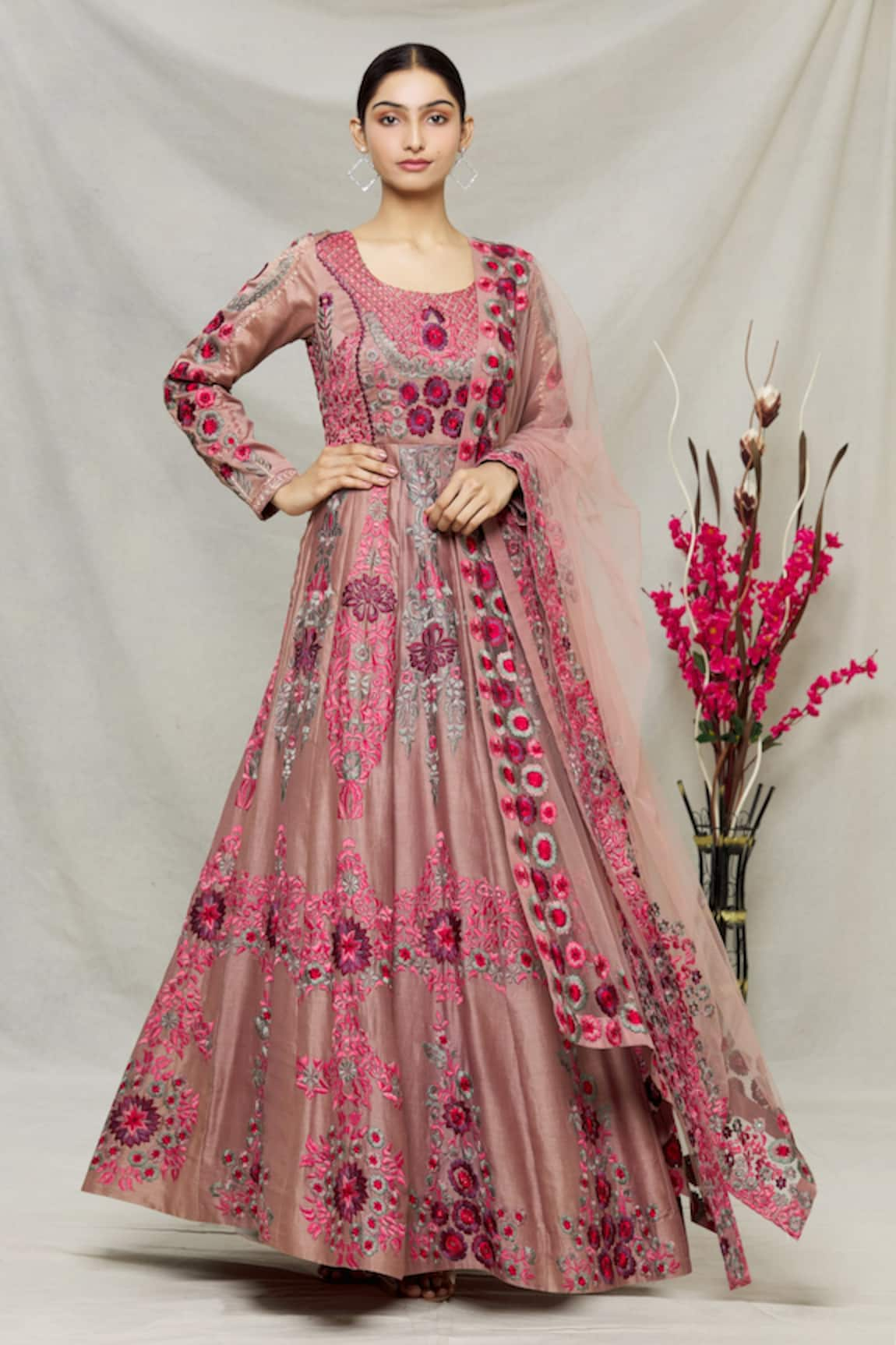 Abhi Singh Floral Embroidered Anarkali With Dupatta