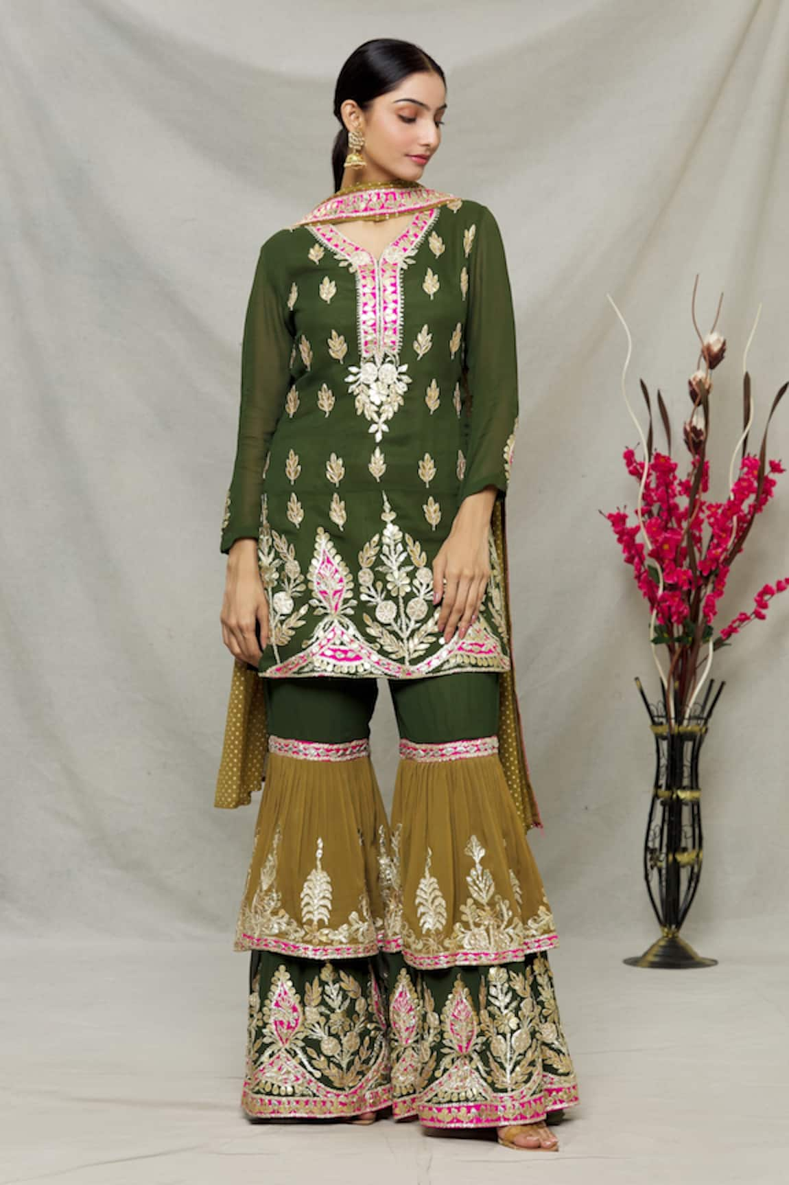 Abhi Singh Floral Embroidered Kurta Gharara Set