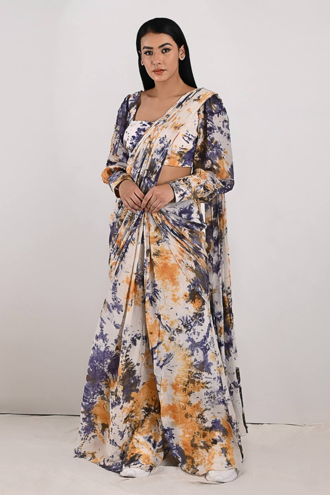 Bohame Irina Tie & Dye Pre-Draped Saree Set