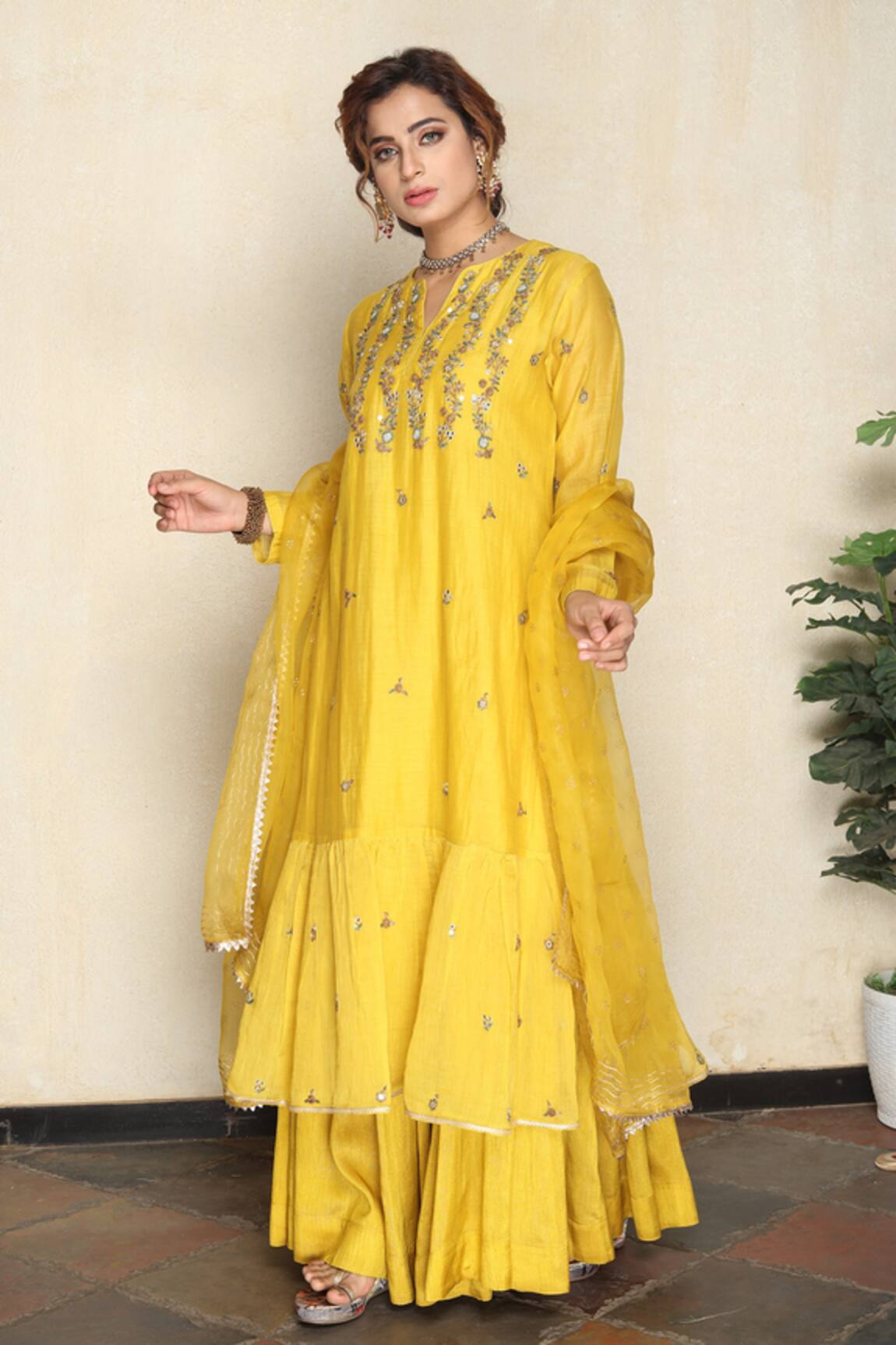 Falguni.Foram Chanderi Silk Kurta Sharara Set 