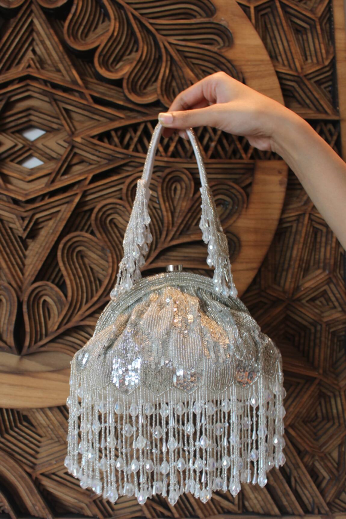 Nayaab By Sonia Suede Clutch With Handle 