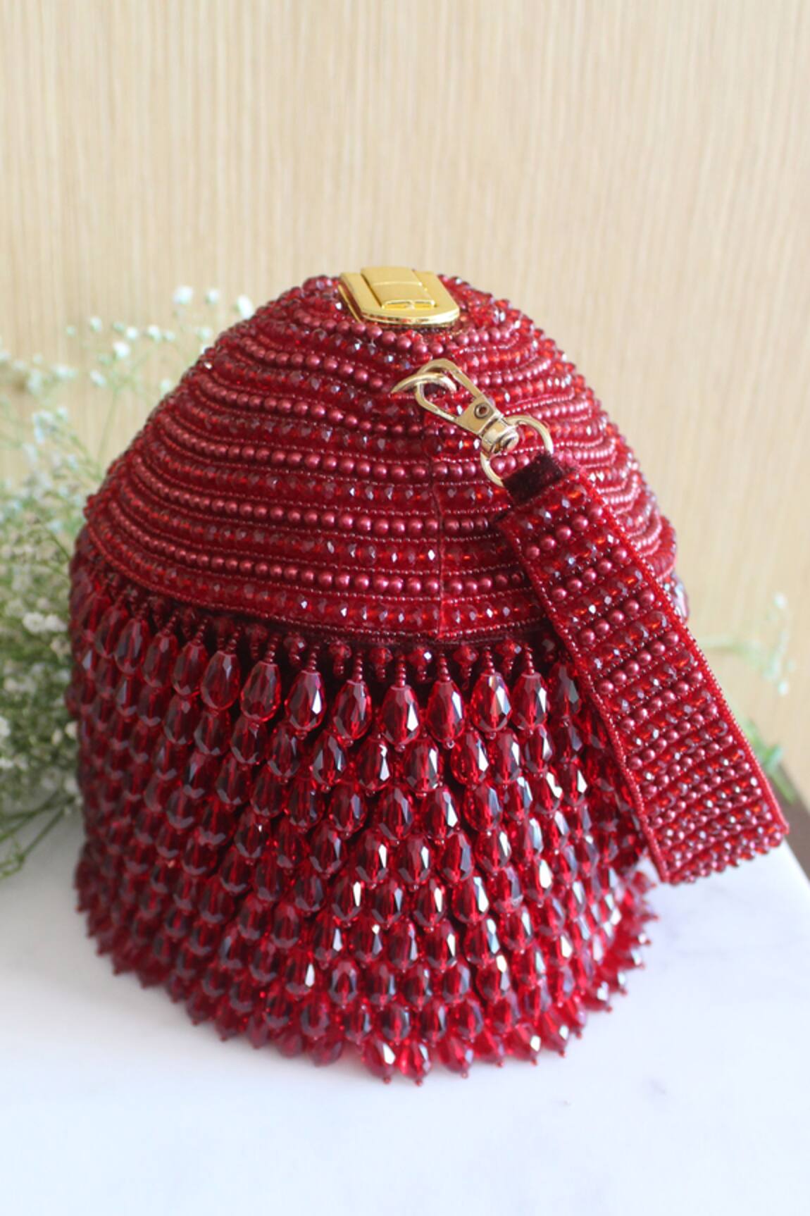 Nayaab By Sonia Suede Embroidered Polti Bag With Handle