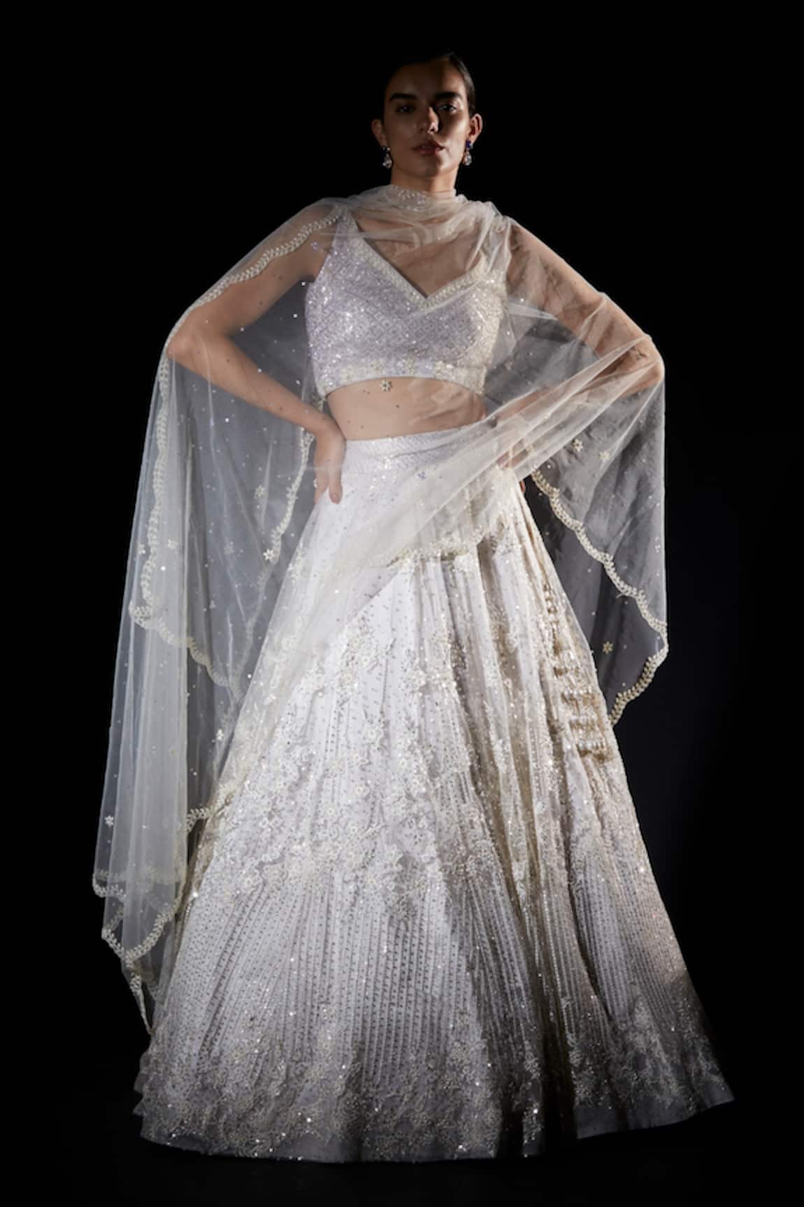 Angad Singh Organza Floral Embroidered Lehenga Set