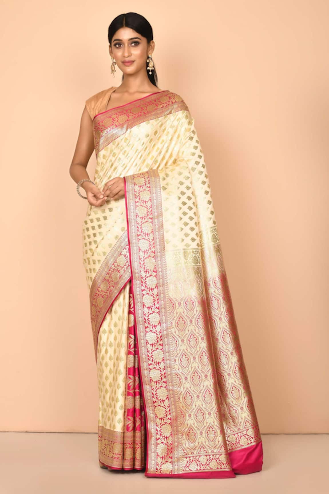 Arihant Rai Sinha Beige Floral Woven Banarasi Saree 