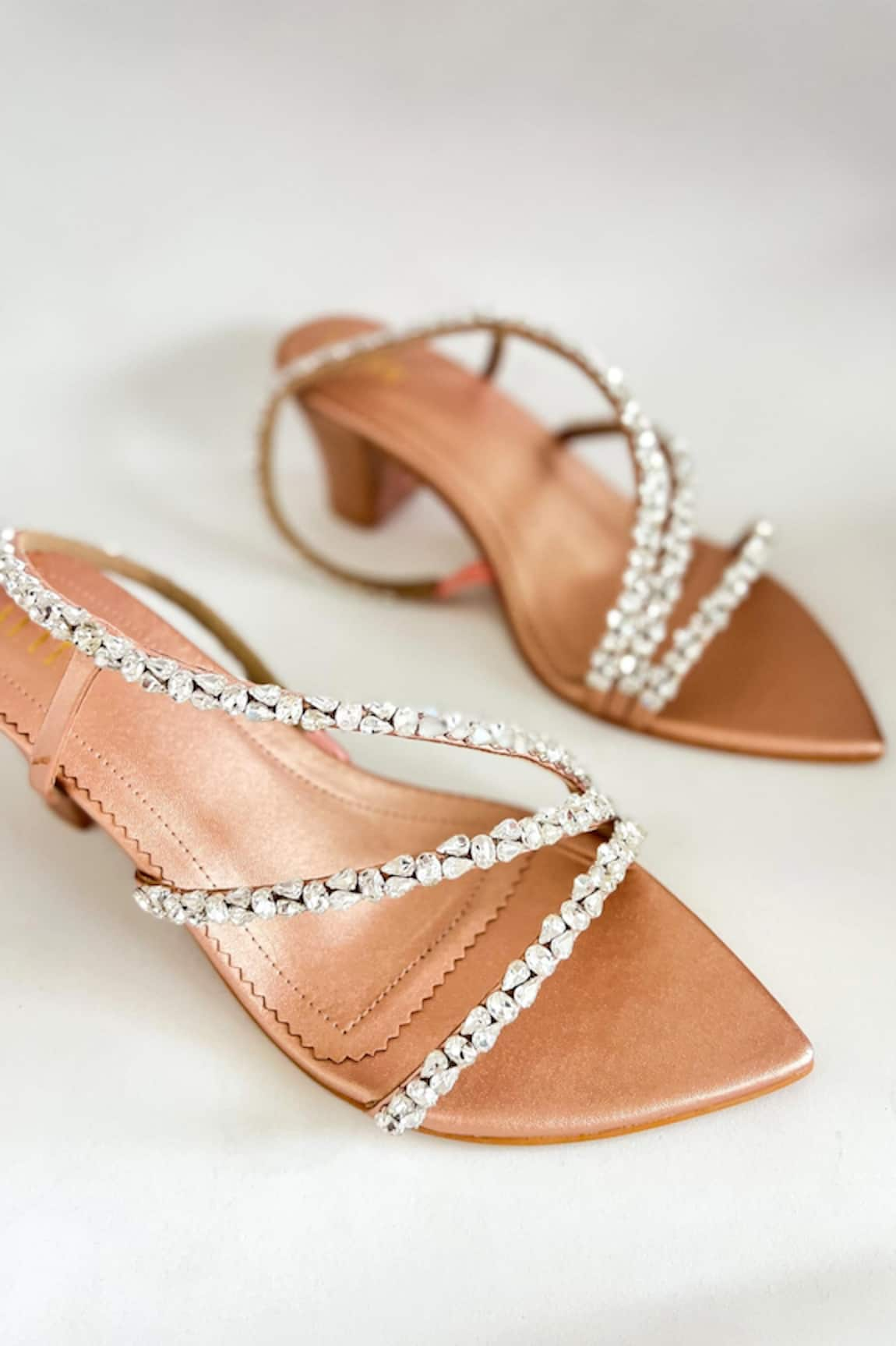 THE ALTER Kiara Rhinestone Embellished Strappy Block Heels