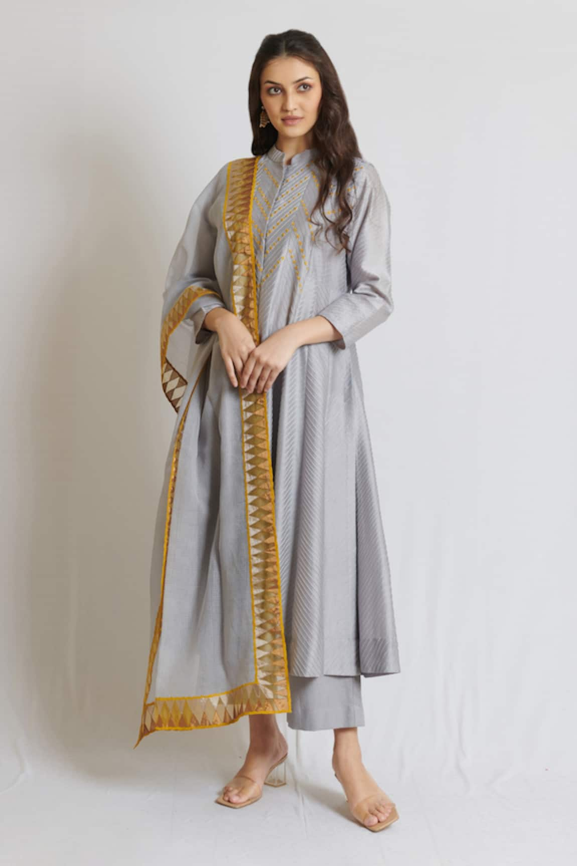 Brij Chanderi Pintucked Kurta Set