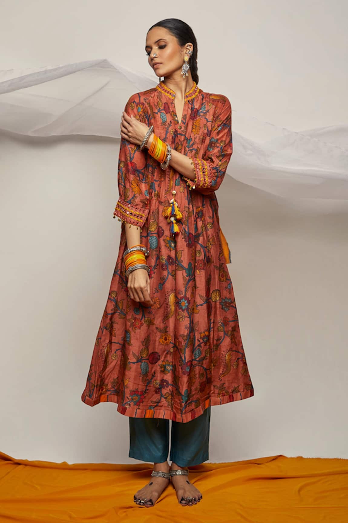 Label Kinjal Modi Floral Print Pintuck Kurta & Pant Set