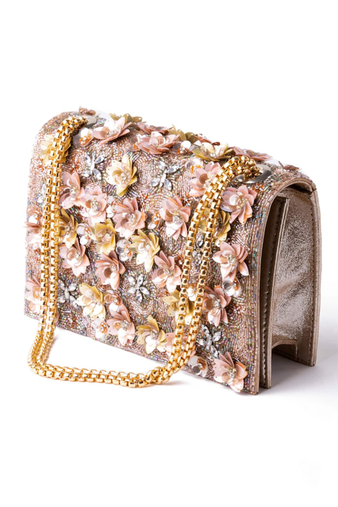 Born Flash Camellia Floral Embellished Clutch With Sling 