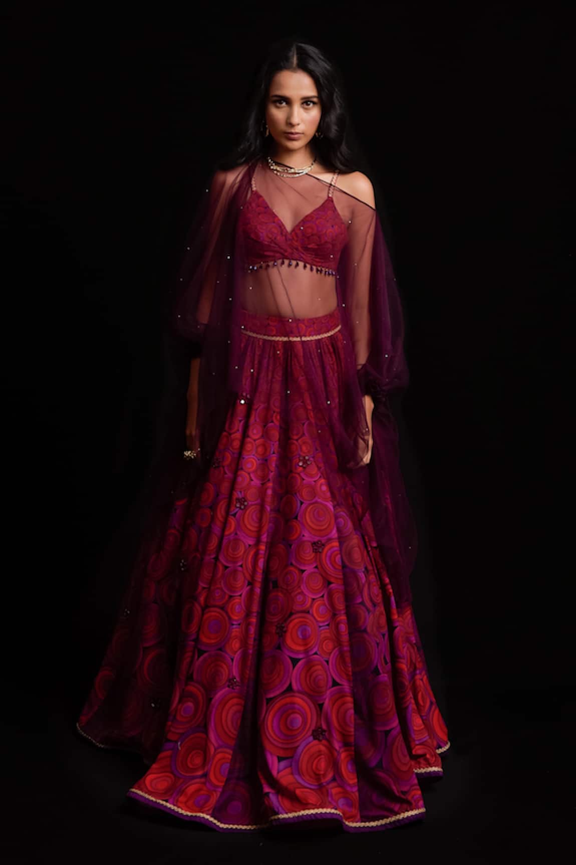 Cedar & Pine Printed Lehenga Set With Kaftan