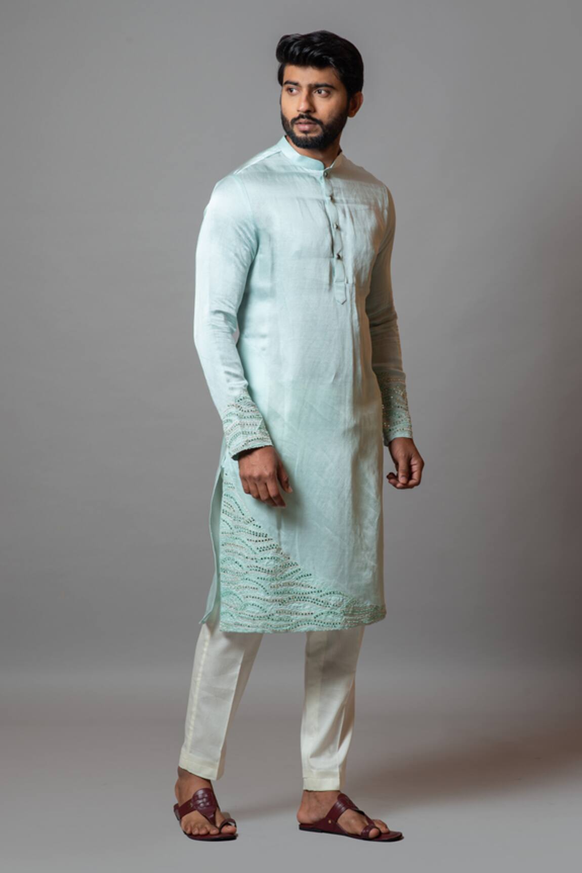 PAARSH Ripple Linen Satin Kurta Set 