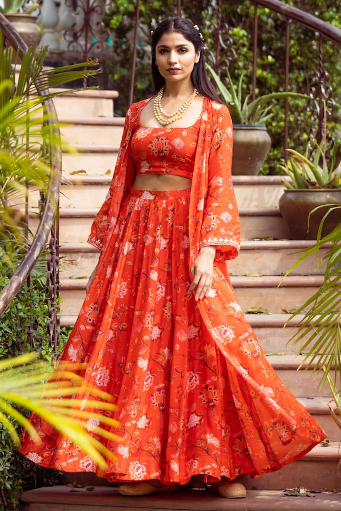 Rivaaj Clothing Floral Print Jacket Lehenga Set