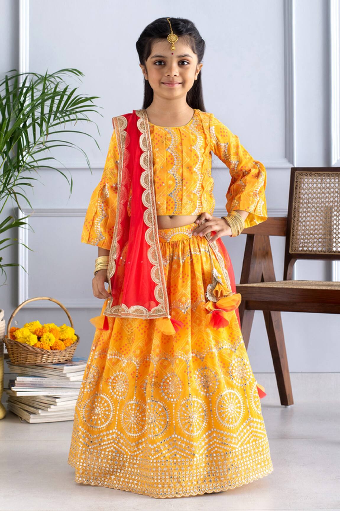 Free Sparrow Bandhani Lehenga Set