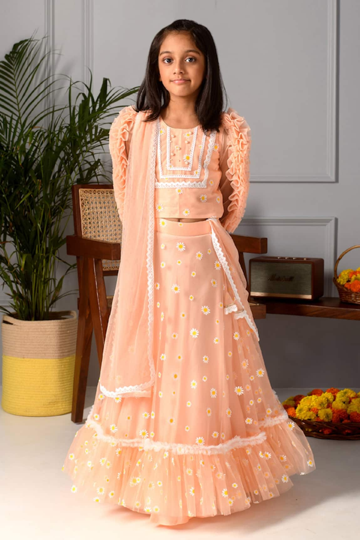 Free Sparrow Daisy Floral Embroidered Lehenga Set