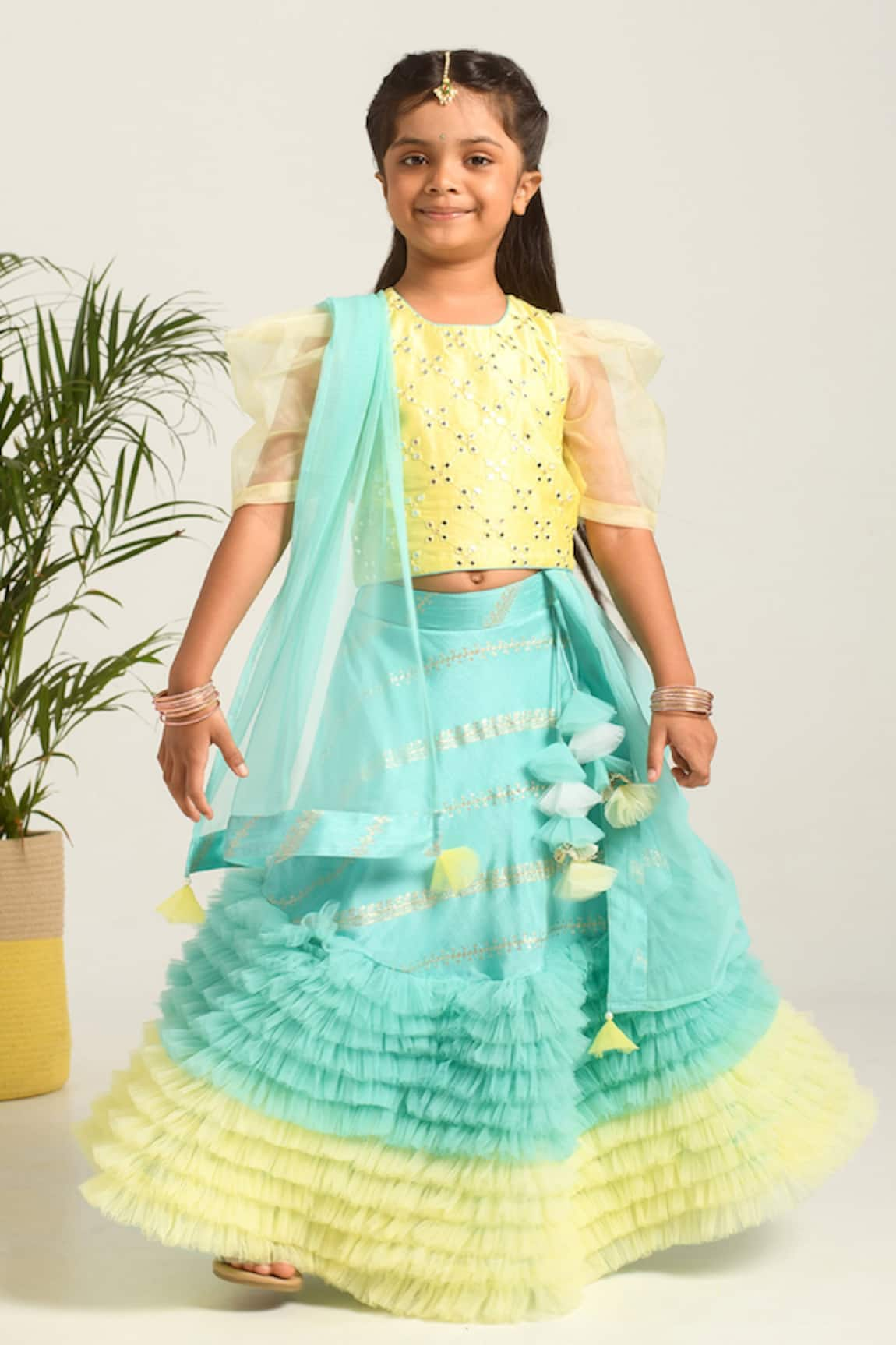 Free Sparrow Tropical Fun Ruffle Lehenga Set