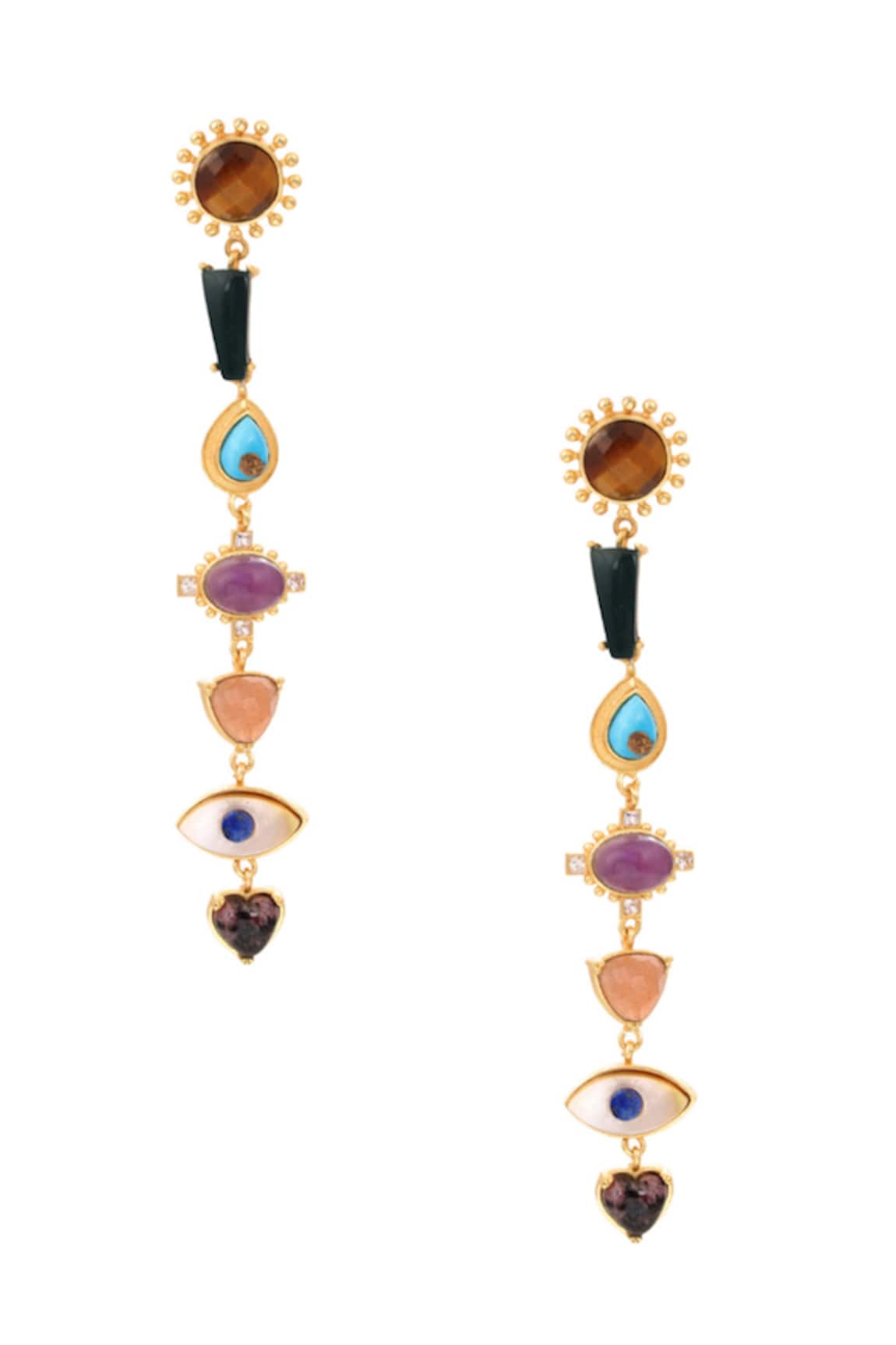 Zariin Multi Stone Healing  Dangler Earrings 