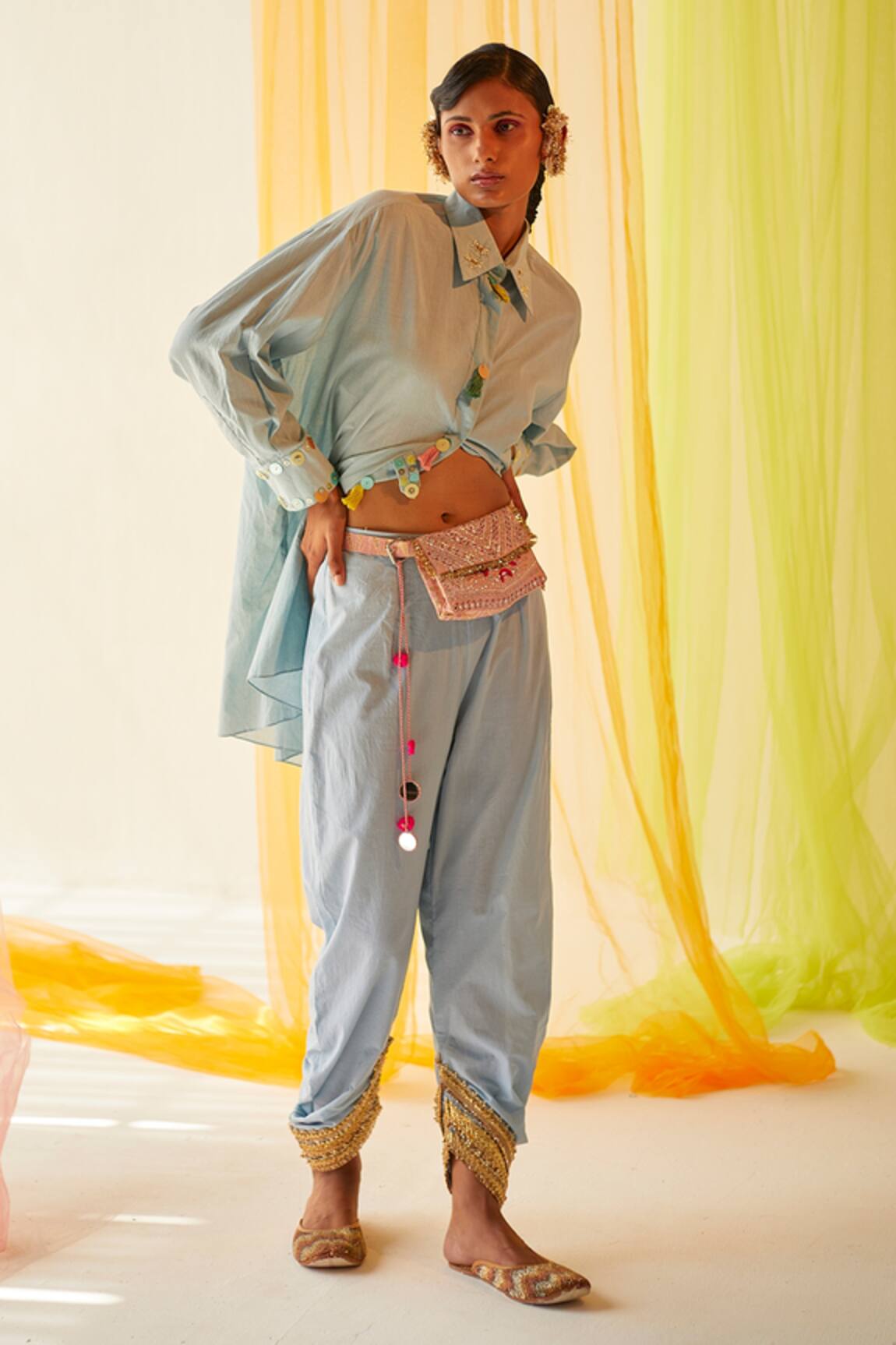 Priyanka Singh Cotton Embroidered Shirt & Cowl Pant Set