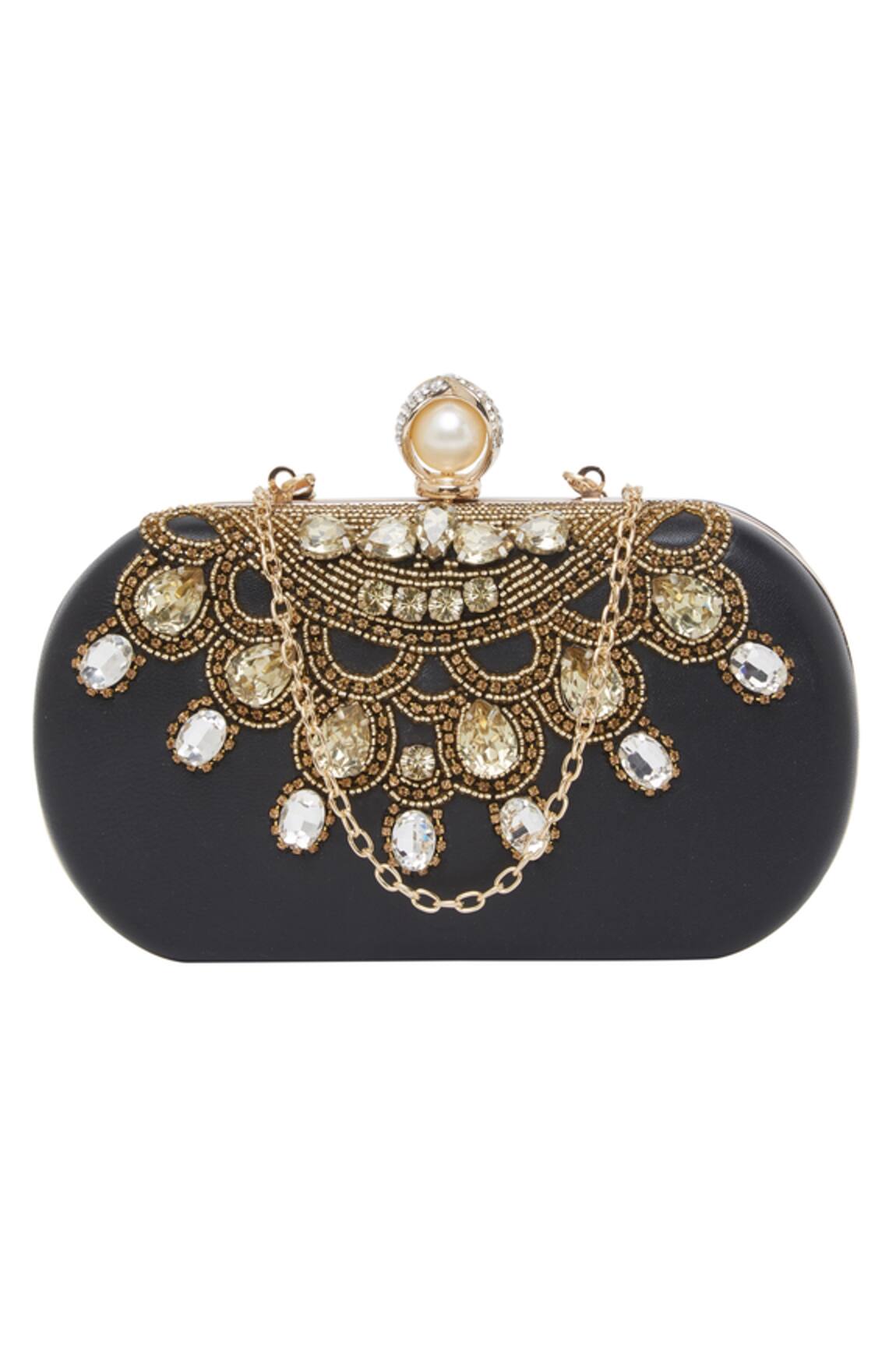 Richa Gupta Leather Embroidered Clutch With Sling