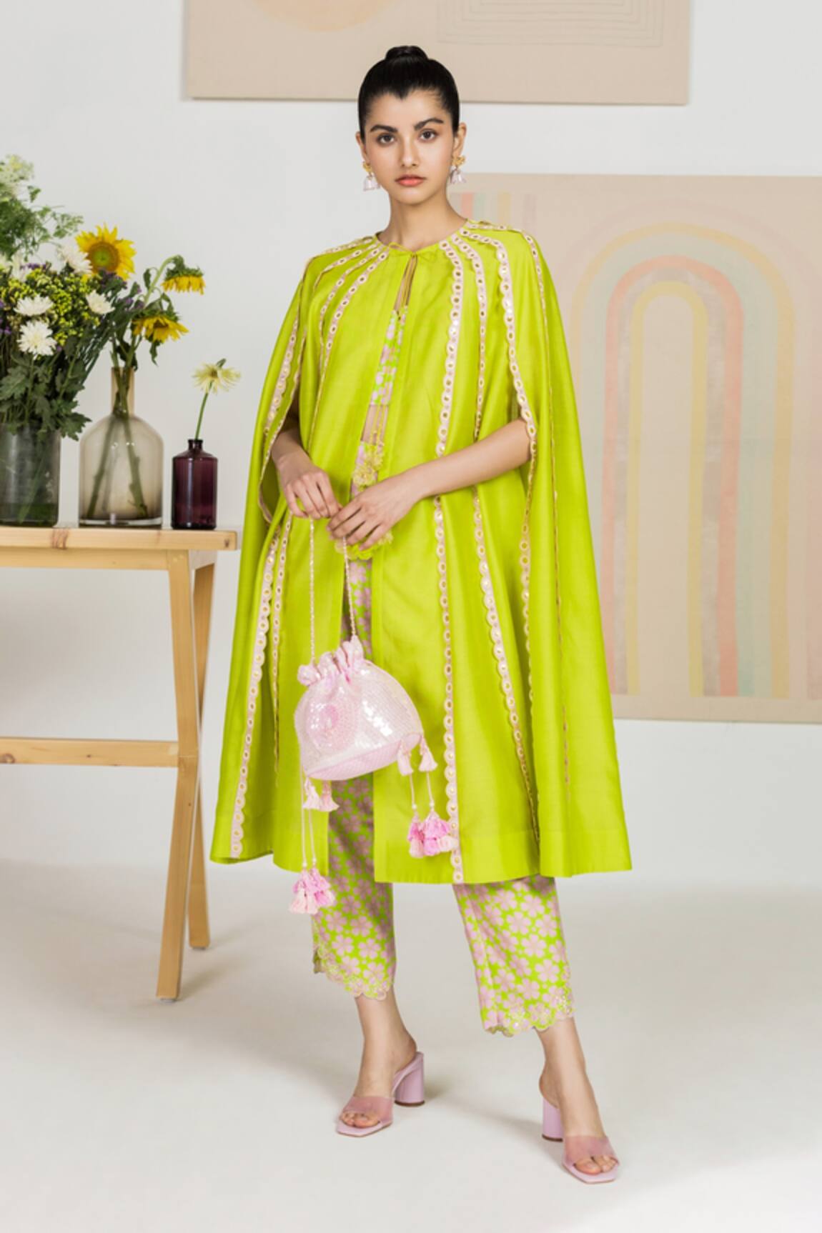 Madzin Silk Chanderi Cape Pant Set 