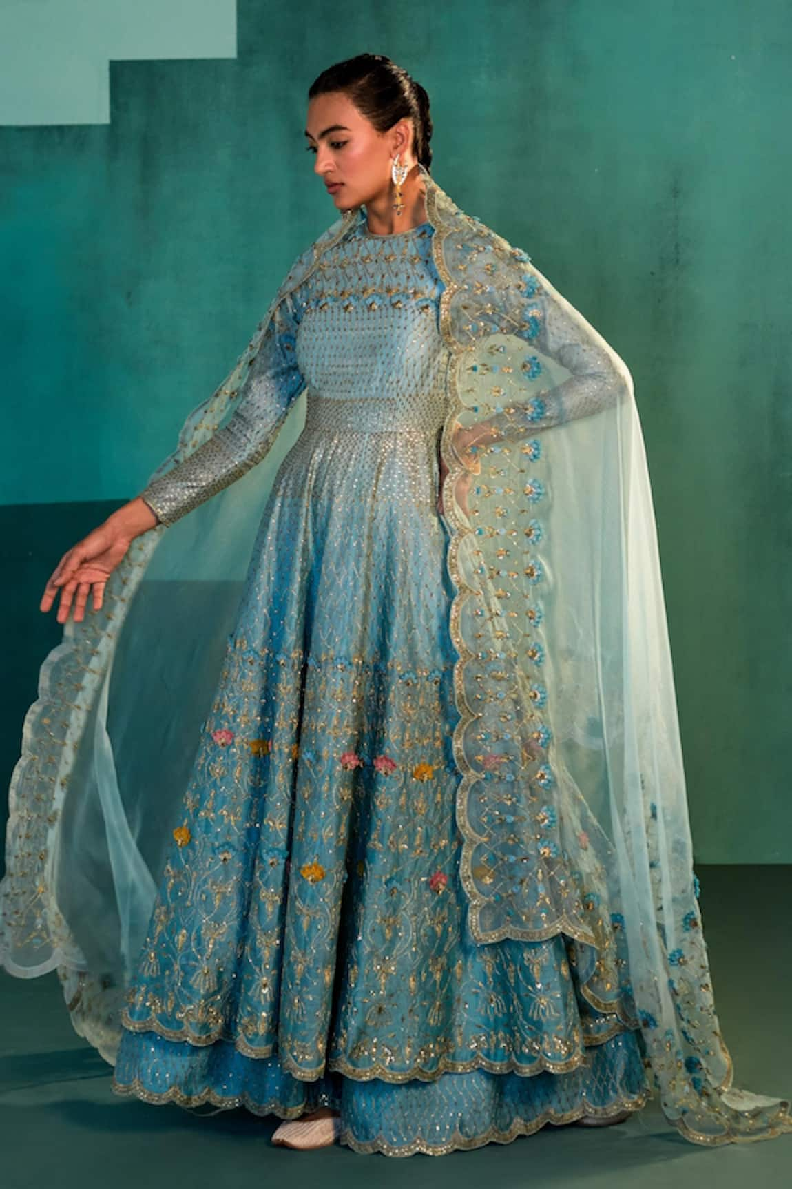 Agunj by Gunjan Arora Silk Chanderi Anarkali Sharara Set