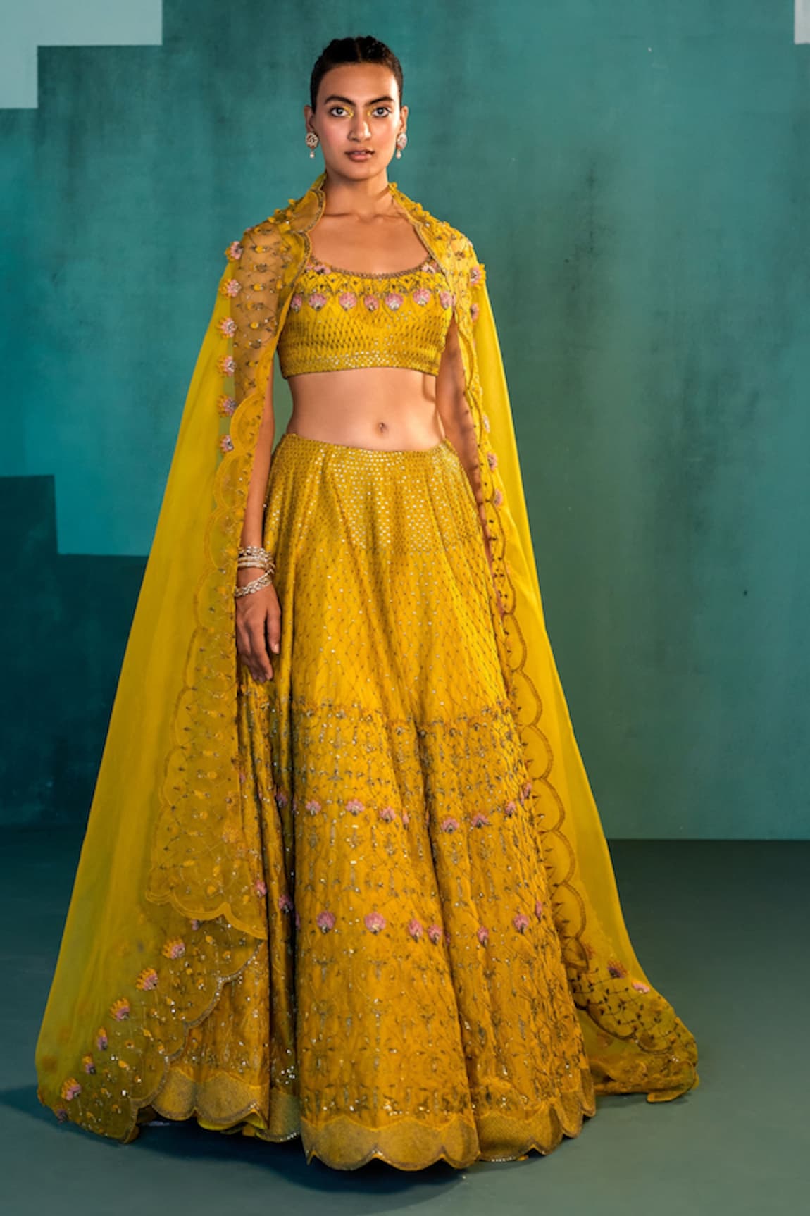 Agunj by Gunjan Arora Floral Embroidered Cape & Lehenga Set