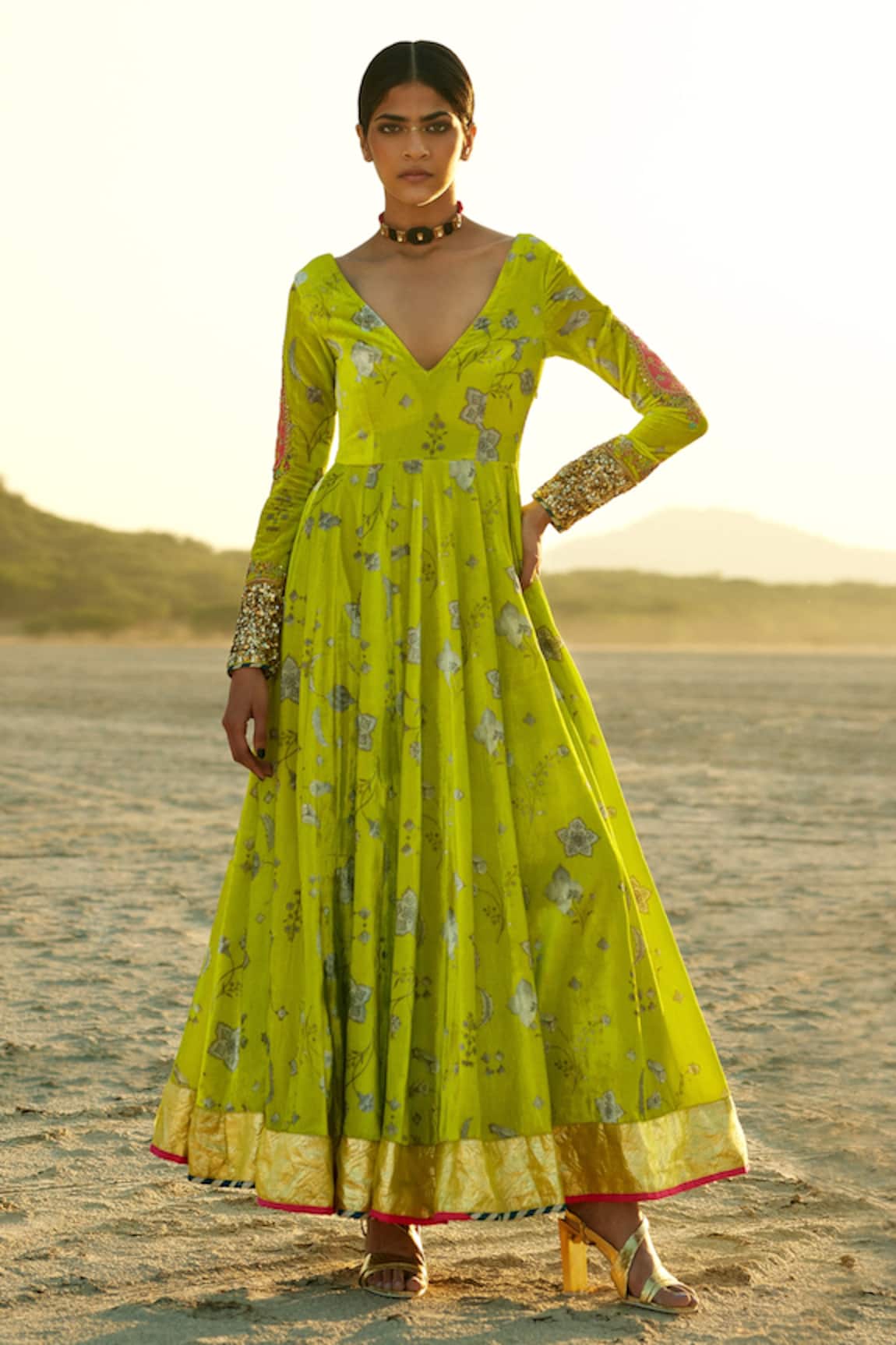 Rajiramniq Silk Velvet Printed Anarkali