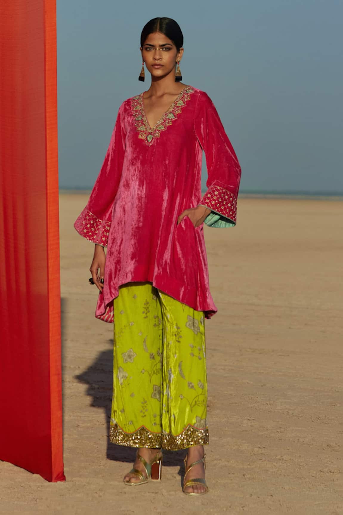 Rajiramniq Silk Velvet Kurta & Palazzo Set